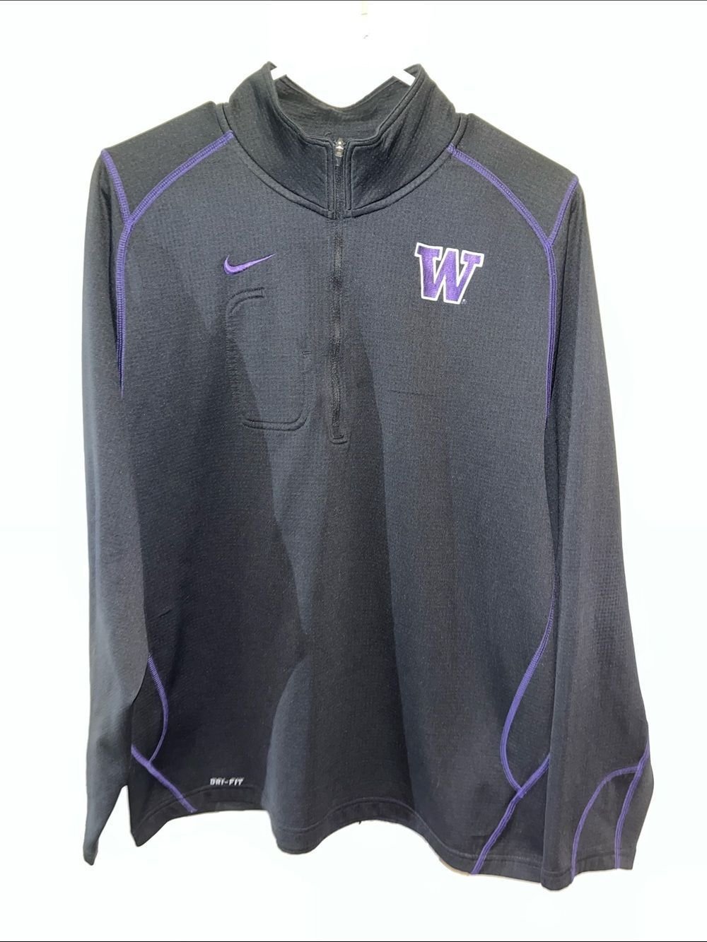 Nike Black Washington Huskies Football Jersey T neck Golf Sweatshirt Shirt L